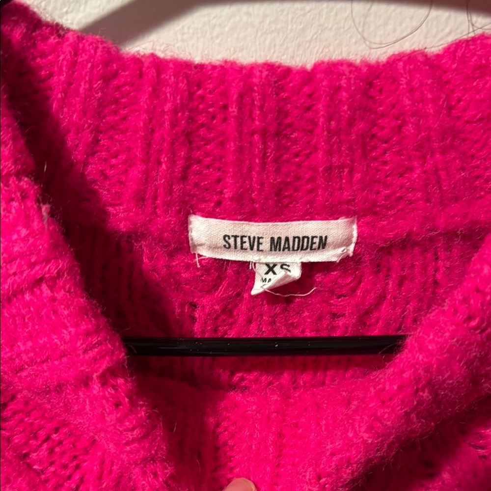 Women's Steve Madden Bright Pink Cable Knit Sweater - Picture 3 of 6